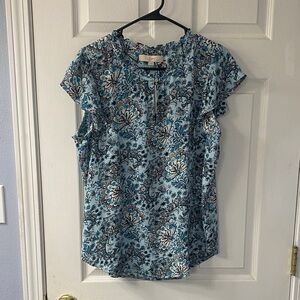 LOFT Teal and Black Floral Blouse